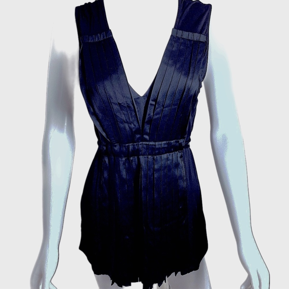 EUC BCBG MA Black V-Neck Silky Blouse with Adjustable Ribbon Sash